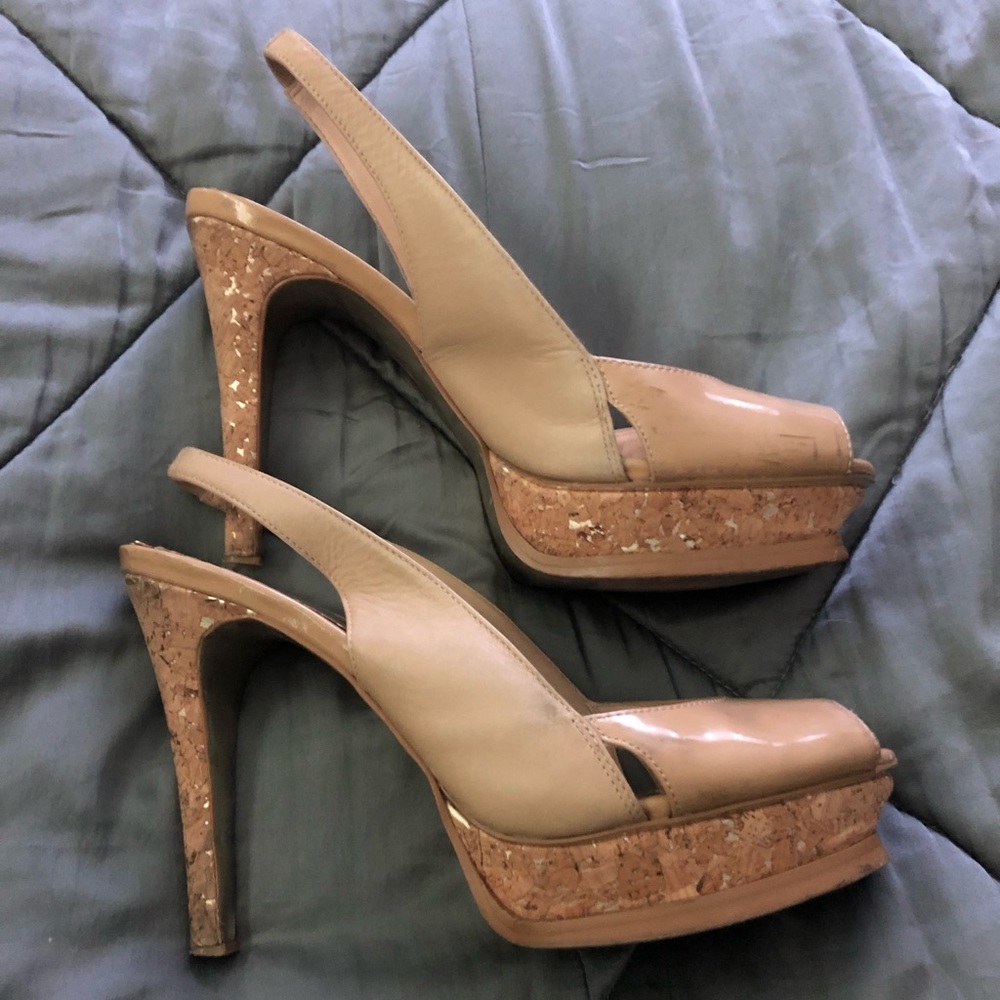 Bebe size 8 nude platform pumps!